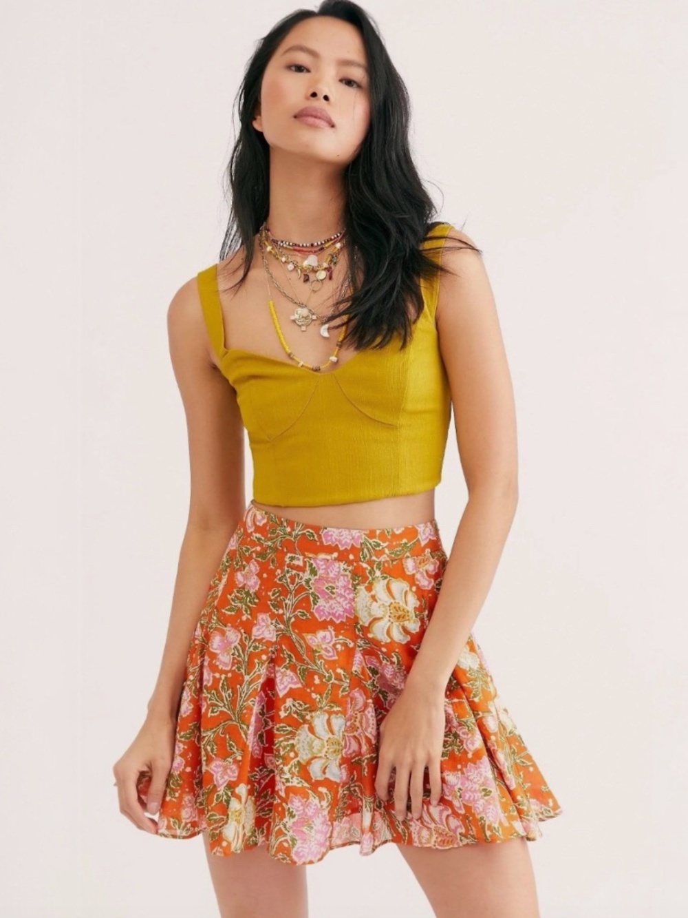 Free People End Of The Island Godet Mini Skirt - Orange